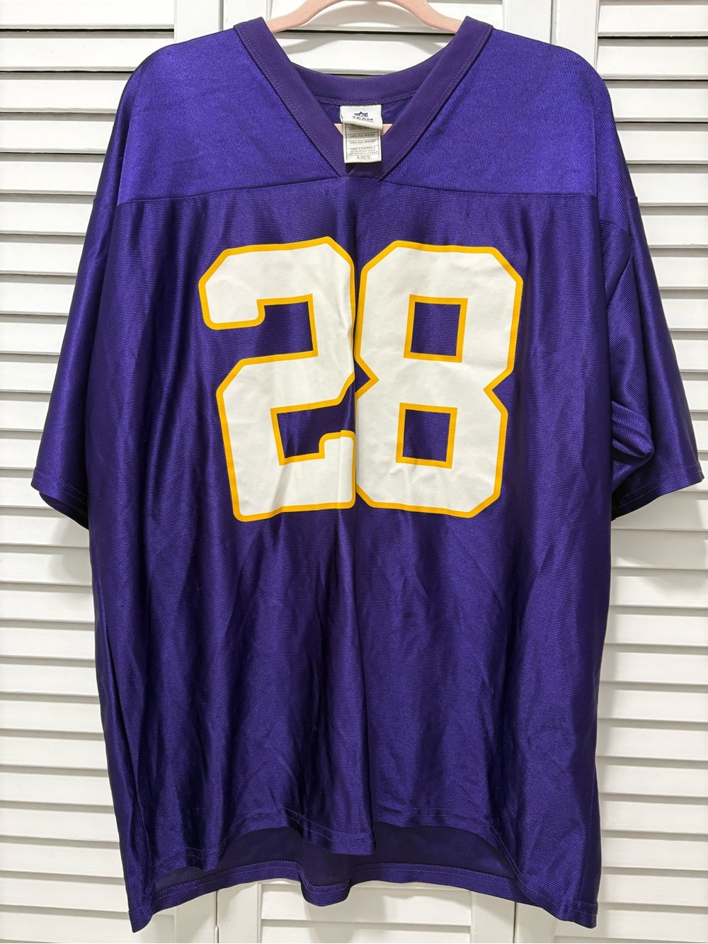 Purple #28 Football Jersey with White and Gold Trim